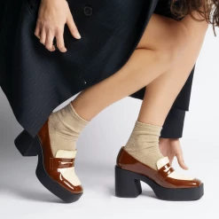 AKAADA Yoko Caramel Cream Patent Leather Chunky Loafers NEW IN