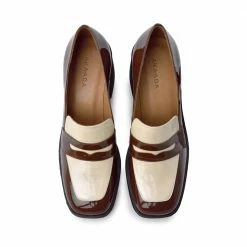 AKAADA Yoko Caramel Cream Patent Leather Chunky Loafers NEW IN