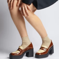 AKAADA Yoko Caramel Cream Patent Leather Chunky Loafers NEW IN