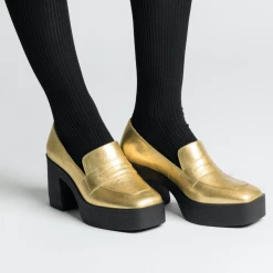 AKAADA Yoko Gold Patent Leather Chunky Loafers NEW IN