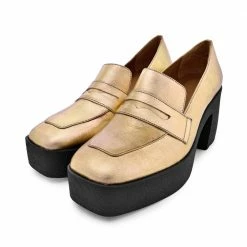 AKAADA Yoko Gold Patent Leather Chunky Loafers NEW IN
