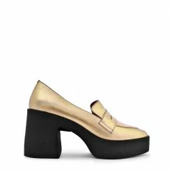 AKAADA Yoko Gold Patent Leather Chunky Loafers NEW IN