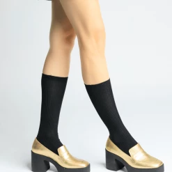 AKAADA Yoko Gold Patent Leather Chunky Loafers NEW IN