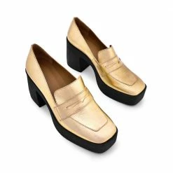 AKAADA Yoko Gold Patent Leather Chunky Loafers NEW IN
