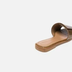 FLATTERED Yola Leather Croco Cognac Flat Sandals SHOES