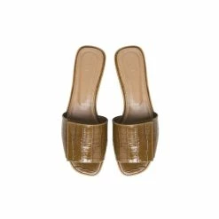 FLATTERED Yola Leather Croco Cognac Flat Sandals SHOES