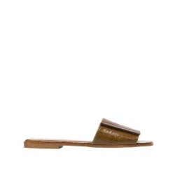 FLATTERED Yola Leather Croco Cognac Flat Sandals SHOES