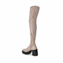 AKAADA Yoshi Beige Thigh-High Stretch Patent Boots