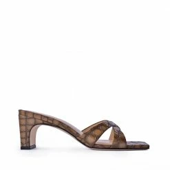 AKAADA Yumi Brown Croco Embossed Leather Sandals