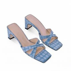 AKAADA SHOES Yumi Sky Blue Croco Embossed Leather Sandals