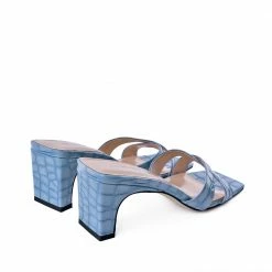 AKAADA SHOES Yumi Sky Blue Croco Embossed Leather Sandals