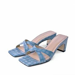 AKAADA SHOES Yumi Sky Blue Croco Embossed Leather Sandals