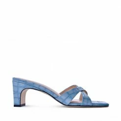 AKAADA SHOES Yumi Sky Blue Croco Embossed Leather Sandals